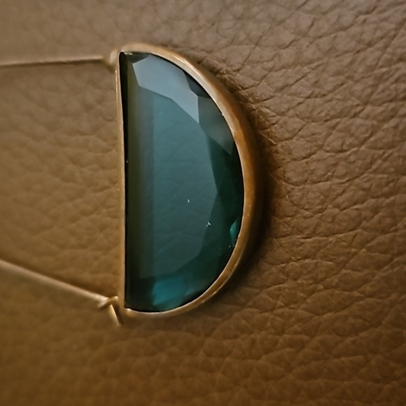 House of Harlow 1960 Faceted Teal Green Glass Mod Hoop Earrings - Picture 5 of 6